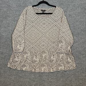Lucky Brand Shirt Womens 3X XXXL Brown Floral 3/4 Sleeve Bohemian Plus Size